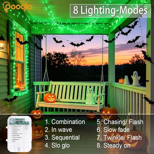 Pooqla 4 Pack String Lights Battery Operated, Total 66.6ft 200 LED Fairy Lights Indoor Outdoor Decorations, 8 Modes Green Battery Christmas Lights for ST Patrick's Day Halloween Porch Party Yard Decor