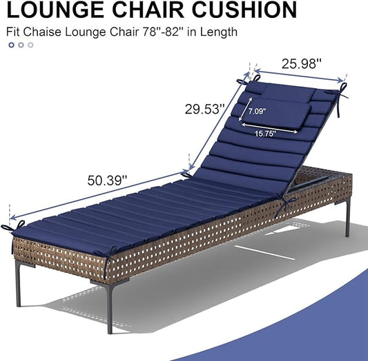 Crestlive Products Chaise Lounge Cushion Outdoor Set of 2, Foldable Waterproof Pool Lounge Chair Cushions with Straps, Lounger Cushions for Outdoor Furniture, 80''Lx26''W (Navy)