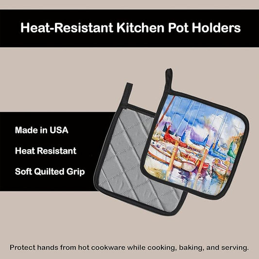 Caroline's Treasures JMK1233PTHD Runaway Sailboats Pair of Pot Holders Kitchen Heat Resistant Pot Holders Sets Oven Hot Pads for Cooking Baking BBQ, 7 1/2 x 7 1/2