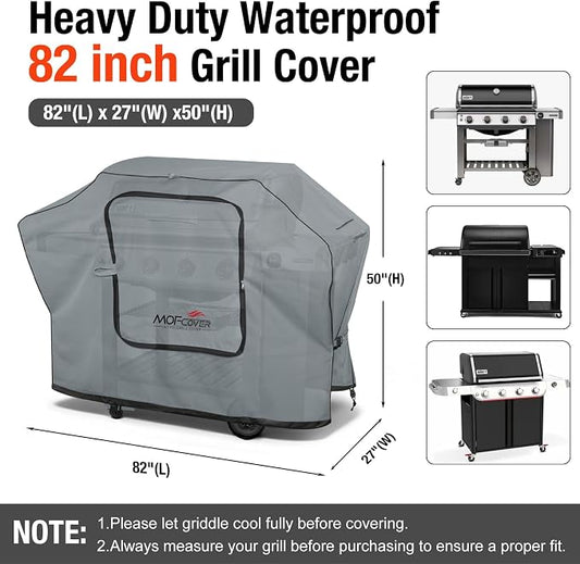 Exclusive Foldable 82 inch Grill Cover, 600D Heavy Duty XXL Outdoor BBQ Cover for 6 Burners Grill Weber Nexgrill CharBroil Monument, Gray