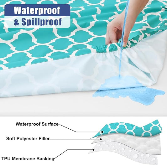 Smiry 2 Pack Rectangle Table Cloth 6 Foot, Waterproof Elastic Fitted Tablecloths, Windproof Washable Polyester Table Cover for Picnic, Camping, Outdoor (Aqua, 30"x72")