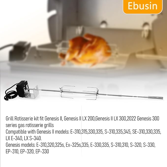 7652 Grill Rotisserie Kit for Genesis II/Genesis II LX 200/300 Series,7652 Stainless Steel Rotisserie Suitable for All Kinds of Meat,for Family Picnic,Camping
