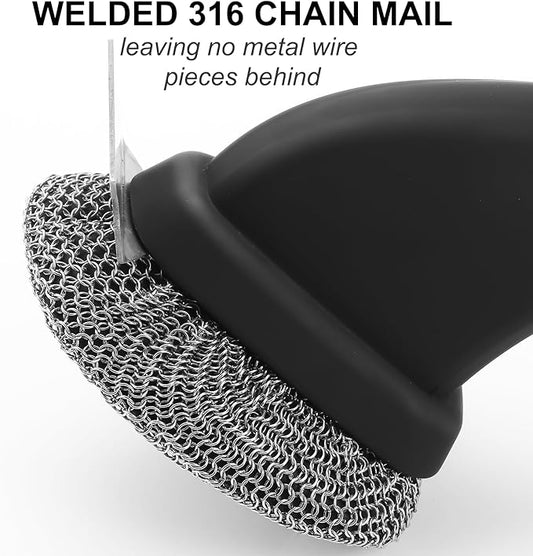 Bristle Free Grill Brush, Safe BBQ Cleaning Brush, Good Grip Chain Mail Grill Scrubber Brush,Barbeque BBQ Grill Brush,Outdoor Grill Cleaner, Chainmail Grill Scrubber Scraper