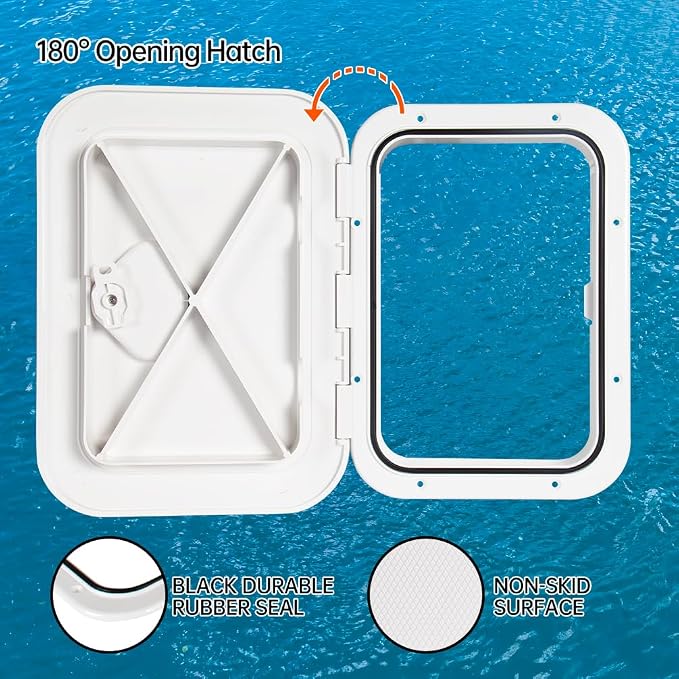 Marine Deck Access Hatch 10.63"×14.76" White/Black Rectangle Boat Hatch & Lid,Boat Deck Hatch Lids