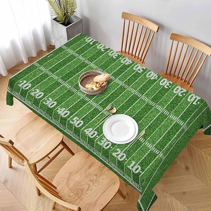 American Football Field Decorative Rectangle Tablecloth Green Grass Soccer Field with Numbers Polyester Table Cloth Kitchen Cover for Dining BBQ Picnic Coffee Table 60 x 84 Inch 6-8 Seats