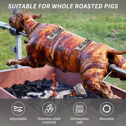 Rotisserie Fork Rectangular U-Bolt 304 Stainless Steel 2pcs for Rotisserie Grill, 5 Inches Long Meat Trussing Accessories, 3 Inch Wide Spit Rod Capacity Rotisserie Parts for Whole BBQ Pig, Hog