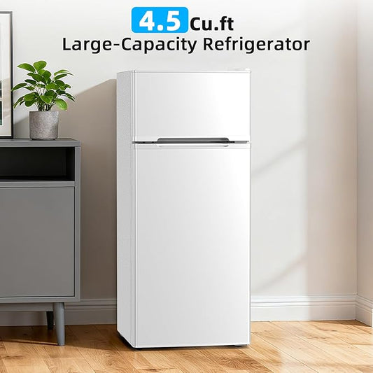 Antarctic Star Compact Refrigerator,4.5 Cu.Ft. Mini Separate Freezer Double 2-Door Adjustable Removable Shelves for Apartment/Dorm/Office,WHITE