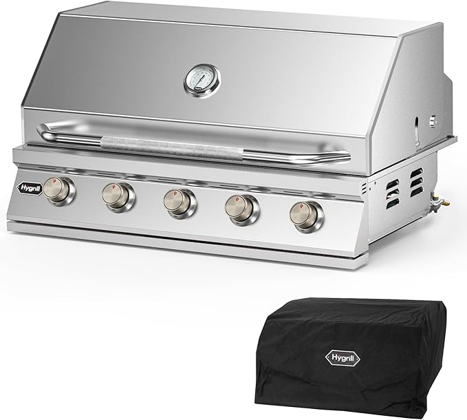 Hygrill STD Series 40-Inch Built In Grill, Stainless Steel 5-Burner Grill Head for Outdoor Kitchen, Natural Gas