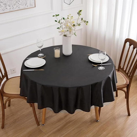 NLMUVW 48 Inch Round Vinyl Tablecloth with Flannel Backing, Small Black PVC Table Cloth 100% Waterproof Wipe Clean Table Cover for Dining Party Camping Outdoor