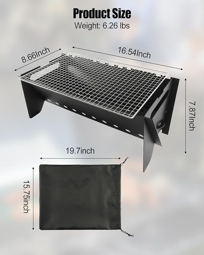 Camping Grill Portable Folding Charcoal Grills with Griddle Grill Grate and Wire Mesh, Compact Picnic BBQ Set for Outdoor Cooking Backyard Tailgating, Easy Setup Camp Gear