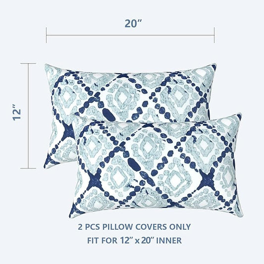 LVTXIII Outdoor/Indoor Lumbar Pillow Case Covers ONLY, 12" x 20" Patio Garden Decorative Lumbar Pillow Covers, Pack of 2 for Outdoor Home Patio Furniture Use - Boho Geometry Blue