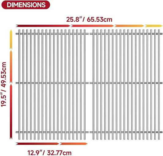 19.5''D x 25.8''W Grill Grates Replacement for Nexgrill 4 Burner 720-0830H,Silver Stainless Steel Grill Grate for Nexgrill 720-0830D, 720-0958A,2Pack Grill Grates for Nexgrill 720-0697E,720-