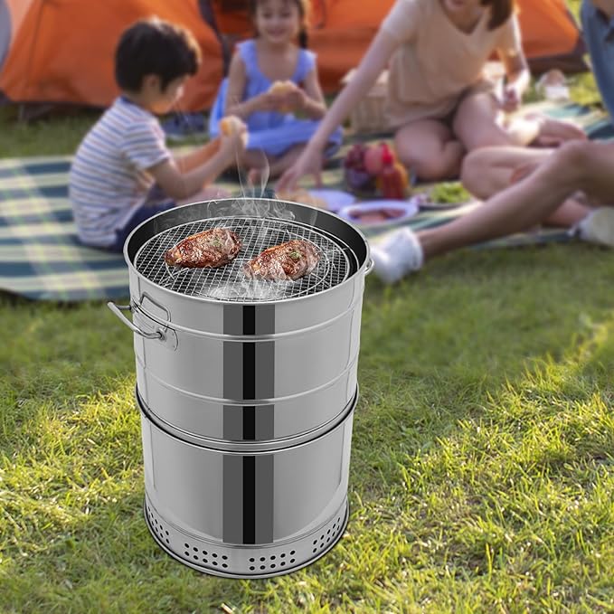 Stainless Steel Barbecue Surround Charcoal Grill, Large Portable Smokeless BBQ Grill up to 50 Skewers, BBQ Cooking Grate for Travel Camping Picnic Patio Backyard