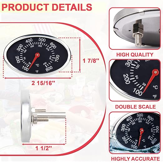 Grill Thermometer Replacement for Nexgrill 720-0830H 720-0830D 720-0888 720-0679 Replacement Parts, Brinkmann 810-1455-S 810-3821-S, Members Mark 720-0586A Kenmore 122.16431010 Replacement Thermometer