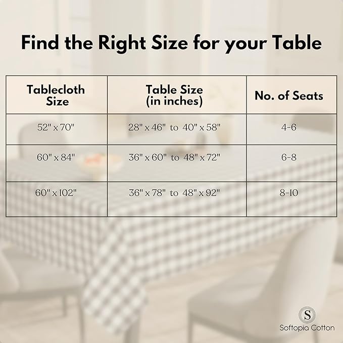 Gingham Buffalo Check 52"x70" Tablecloth 100% Cotton Washable Rustic Rectangle Table Cover Decorative for Gifts, Dining, BBQ, Buffet Parties & Camping - Grey