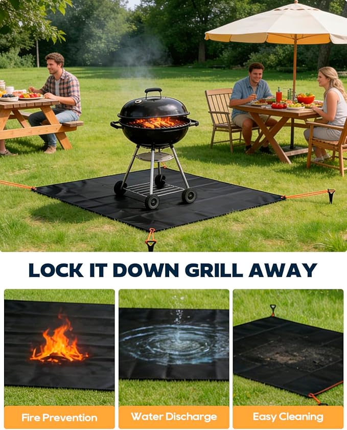 60 x 40 inch Under Grill Mats for Outdoor Grill, Double-Sided Fireproof, Waterproof, Oil and Waterproof Protective Mat for Grass and Deck, Outerdoor BBQ Fire Pit Fireplace Mat