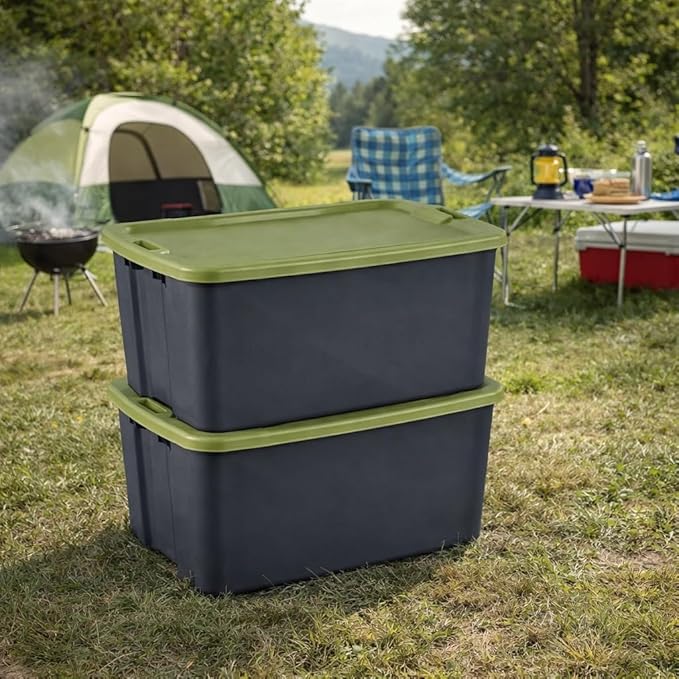 6-Pack 30 Gallon Plastic Storage Bins with Deep Recessed Lid, Stackable Heavy-Duty Storage Containers with Full Grip Handles for Camping Gear, Sports Equipment, Tools, Blankets & Sleeping Bags