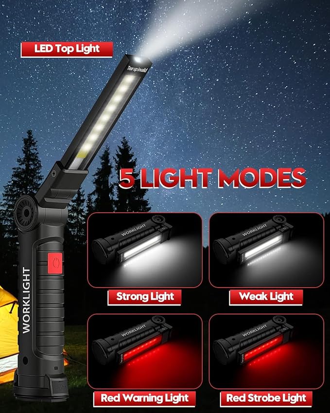 2026 NEW Rechargeable LED Work Grill Lamp with Magnetic Base,5 Modes 360° Swivel (2-Pack,Black)