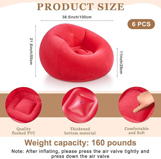 Realspring 6 9 12 Pcs Inflatable Bean Bag Chairs for Adults with Electric Air Pump, Blow up Couch Folding Portable Inflatable Couch Lazy Sofa for Outdoor Movie Night Camping(Red,6 Pcs)