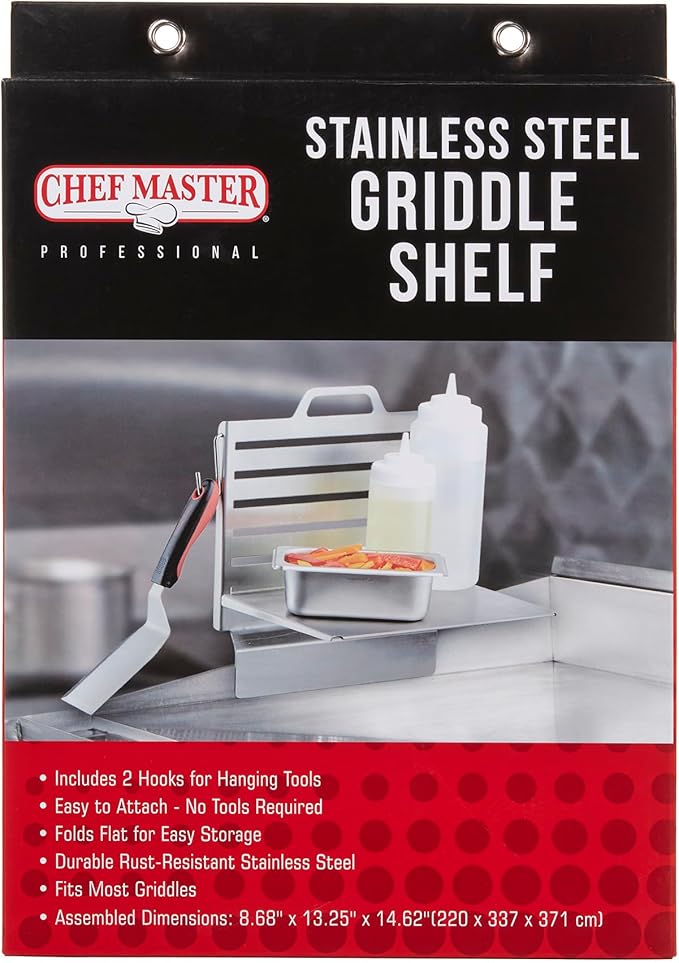 Chef Master Steam Pan Insert & Adjustable Griddle Shelf Set – Organizer & Condiment Holder for Utensils, Ingredients & BBQ Cooking - Grill Accessories for Outdoor Grill - 90260 & 90316