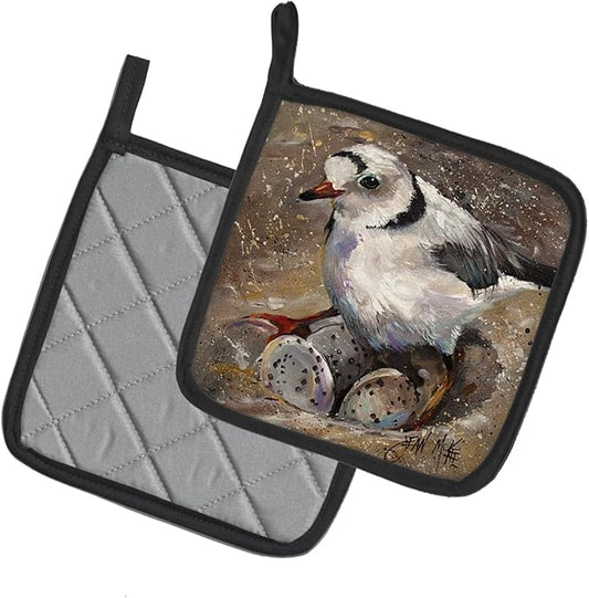 Caroline's Treasures JMK1215PTHD Piping Plover Pair of Pot Holders Kitchen Heat Resistant Pot Holders Sets Oven Hot Pads for Cooking Baking BBQ, 7 1/2 x 7 1/2