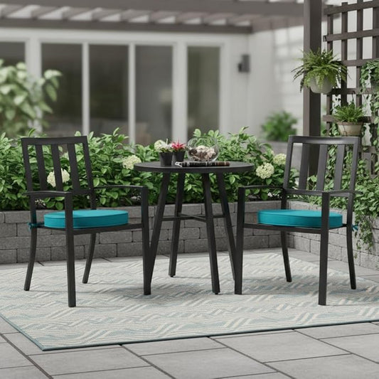 Set of 2 Outdoor 18 inch Round Patio Dining Chair Pads – Comfortable Fiber-Filled Seat Cushions with Ties, Reversible Polyester Fabric - Peacock