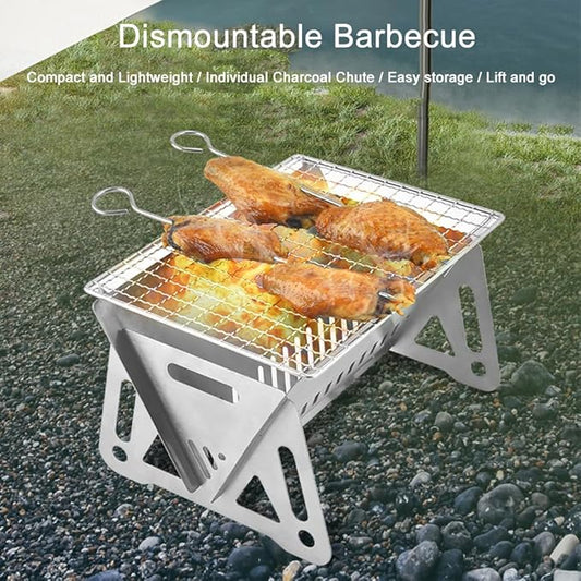 Mini Portable Charcoal Grills, Small Stainless Steel Camping BBQ Grill Detachable Design Fire Pit Grill with Carry Bag for Outdoor Cooking, Bonfire, Patio, Backyard