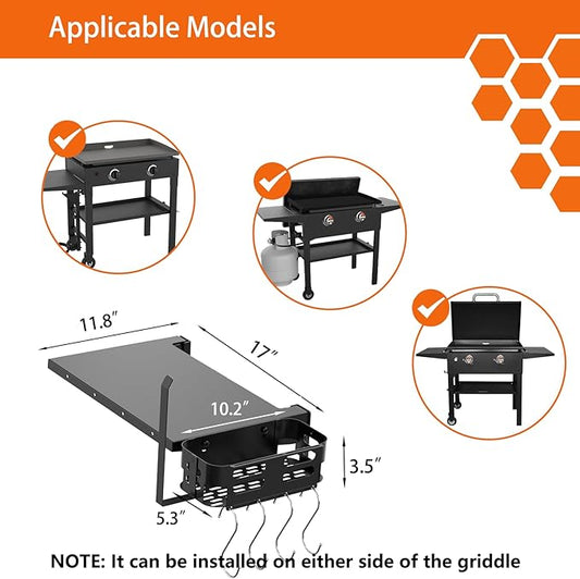 Foldable Griddle Side Shelf and Caddy for Blackstone 28" Griddle, Grill Accessories Space Saving for Blackstone with Paper Towel Holder, 4 Hooks and Storage Box Grill Parts