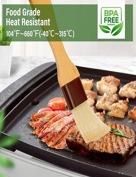 Pastry Basting Brush Natural Bristle - Food Grade Wooden Handle, Heat Resistant, Non-Shedding & Durable Kitchen Utensils for Cooking, Baking, Butter, BBQ, Oil Sauce & Egg Wash (1", 1.5", 3 Pack)