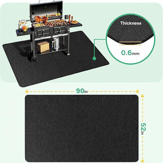 Large 90 x 52 inches Under Grill Mats for Outdoor Grill | Double-Sided Fireproof | Waterproof | Oil-Proof | Easy to Clean | Indoor Fireplace/Fire Pit Mat | Premium BBQ Mat for Deck Patio Lawn