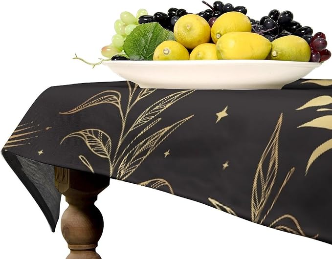 Sun Moon Tablecloth Vintage Boho Astrology Gold Celestial Star Galaxy Space Table Cloth Water Resistant Wipeable Table Cover for Picnic Party Holiday Kitchen Dinner Table 60"x120"