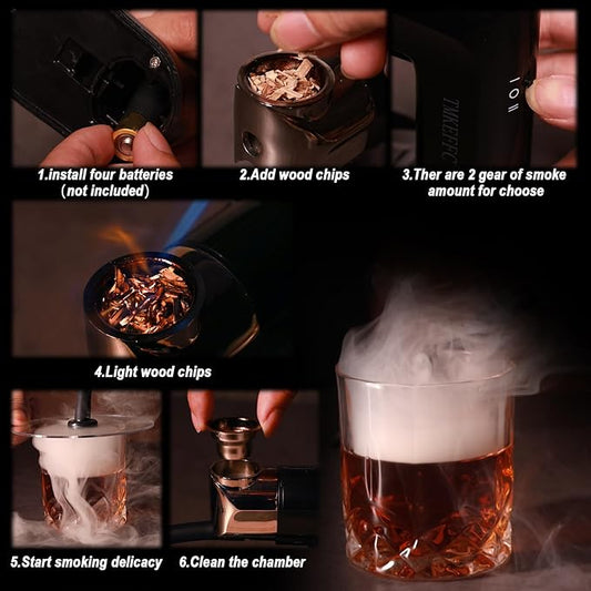 Smoking Gun Portable Smoker Infuser DIY Tools Set,Handheld Indoor and Outdoor Cocktail Smoke Generator Tool for Food,Meat,Drinks,Cheese,Cup Cover and Wood Chips Included