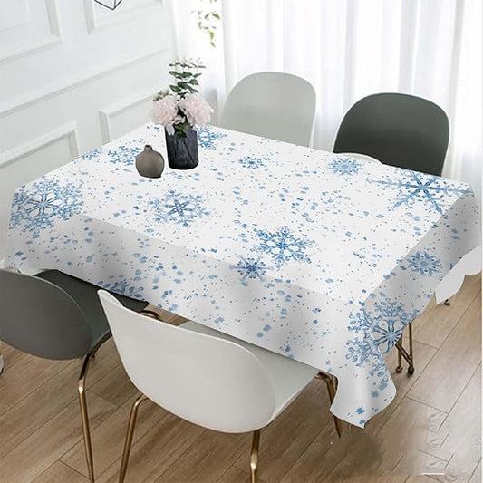 Snowflakes Decorative Rectangle Tablecloth Winter Blue Snow Splash Crystal Elegant Ice Spot Polyester Table Cloths Kitchen Table Cover for Dining BBQ Picnic Coffee Table 60 x 84 Inch 6-8 Seats