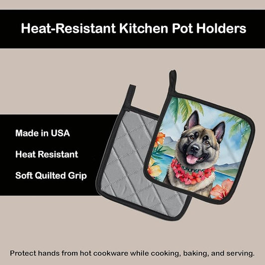 Caroline's Treasures Norwegian Elkhound Luau Pair of Pot Holders Kitchen Heat Resistant Pot Holders Sets Oven Hot Pads for Cooking Baking BBQ, 7 1/2 x 7 1/2