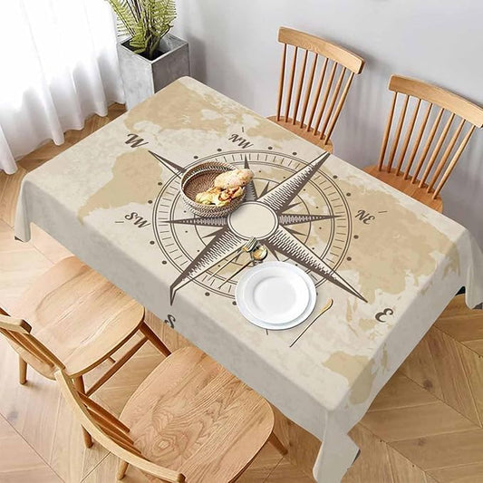 TKS MITLAN Compass Decorative Rectangle Tablecloth Old World Map Nautical Compass Polyester Table Cloths Kitchen Table Cover for Dining BBQ Picnic Coffee Table 52 x 70 Inch 4-6 Seats