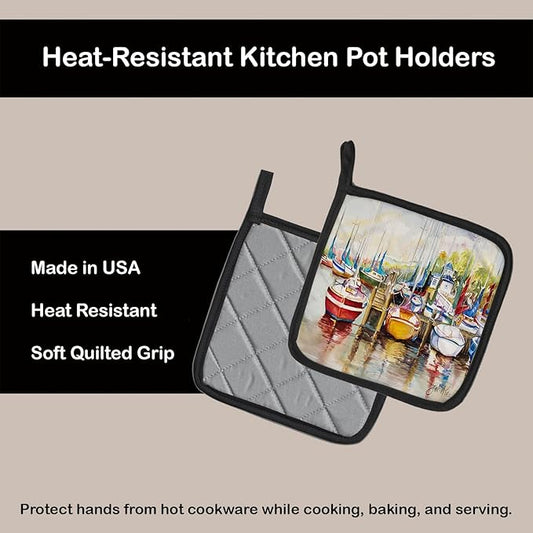 Caroline's Treasures JMK1235PTHD Paradise Sailboats Pair of Pot Holders Kitchen Heat Resistant Pot Holders Sets Oven Hot Pads for Cooking Baking BBQ, 7 1/2 x 7 1/2
