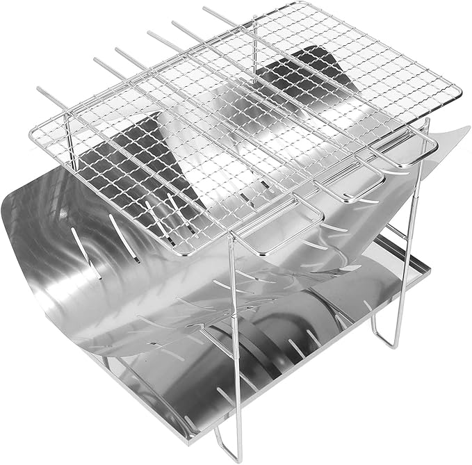 Camping Grills, Stainless Steel Portable Foldable Campfire Charcoal BBQ Grill, Lightweight Fire Pit for Travel, Outdoor Cooking, Bushcraft, Picnics, Garden, Balcony and Beach