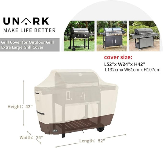 52 Inch Grill Cover for Outdoor Grill Covers Heavy Duty Waterproof Compatible with Weber Grill Covers 2-4 Burners Barbecue Grill Cover Series 52" L x 24" W x 42" H Beige and Brown