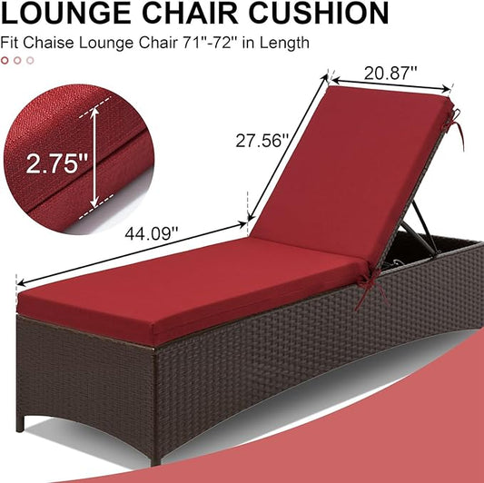 Crestlive Products Outdoor Chaise Lounge Cushions Set of 2, Fade Resistant Water Resistant Lounge Chair Cushion, 72''L x 21''W, Chili