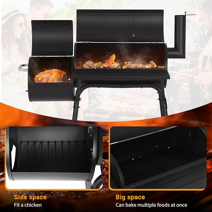 Double-Net Outdoor BBQ Grill Portable with Temperature Monitor and Bottom Pulley Design - for 6-10 People Perfect for Patio, Backyard,Camping,Black