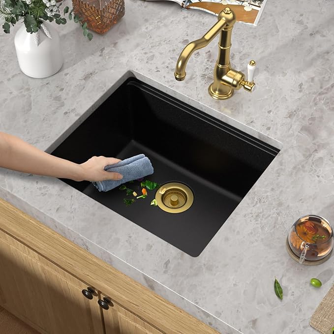 21x18 Inch Undermount Bar Sink Workstation - Matte Black Granite Composite Single Bowl Classic Quartz Under Counter Wet Prep Sink for Kitchen Bar, RV, Boat, and Outdoor #TLGU-129