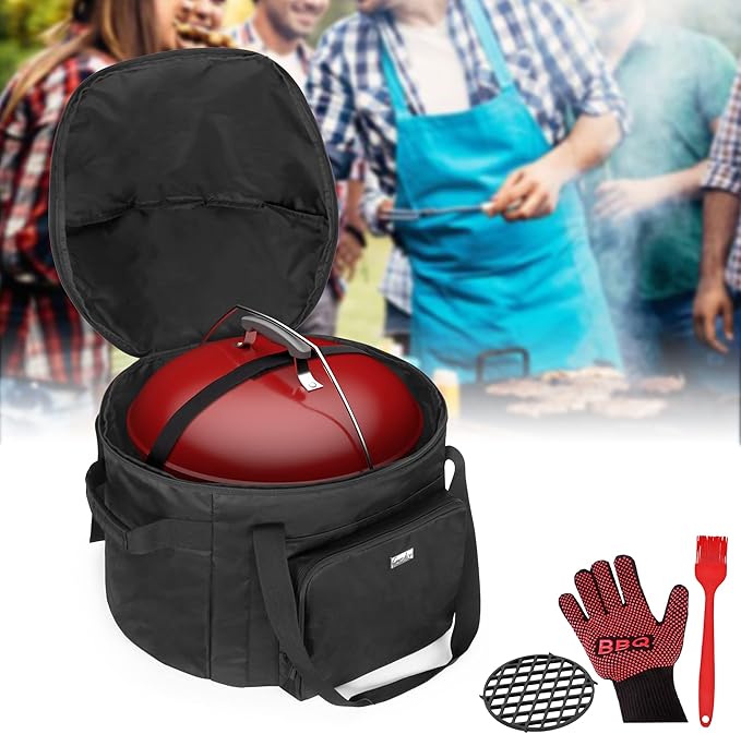 samdew Portable Grill Carry Bag Compatible with Weber Smokey Joe 14-Inch Portable Grill, Grill Cover Compatible with Smokey Joe Premium 14-Inch Grill, with Pocket & Handle, Bag Only (Patented Design)