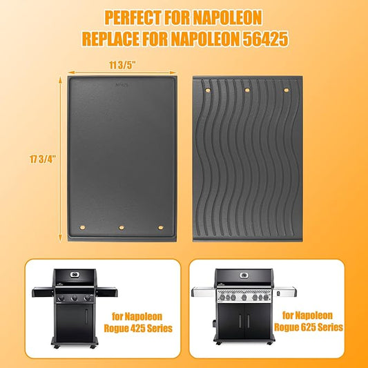 BBQ-PLUS 56425 Reversible Cooking Griddle Replacement Part for Napoleon Rogue 425 625 Cast Iron Grill Pan Plate Accessories for Rogue XT 625 XT 425 XT 425 SIB Se 425 RSIB Freestyle 425 Series