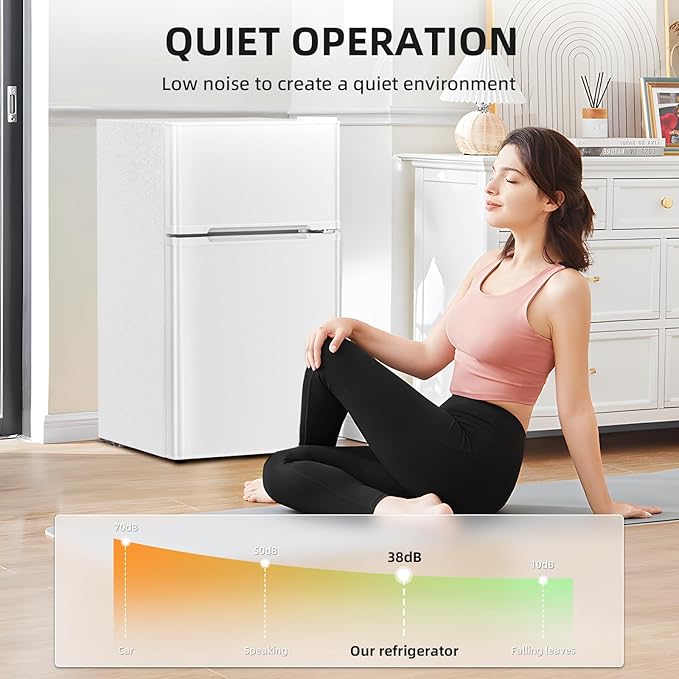 Antarctic Star Compact Refrigerator with Freezer,2 Door Mini Fridge,Adjustable Shelf,Adjustable Thermostat,for Bedroom,Office,Dorm,Kitchen,3.2 Cu.Ft.WHITE