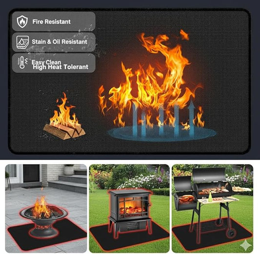 48 x 36 Inch Under Grill Mat with Storage Bag, Double-Sided Silicone Fiberglass Grill Pad, Fire Resistant Waterproof Oil-Proof BBQ Mat for Deck, Patio, Lawn, Smoker, Griddle & Fire Pit