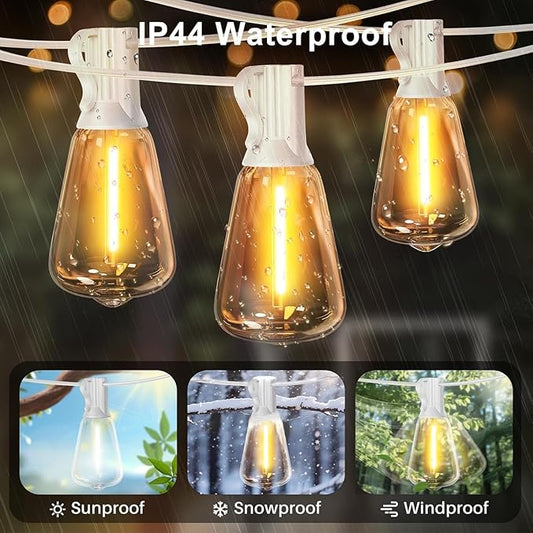LAMPHOME 2-Pack 26FT Outdoor Patio Lights, 2700K Warm White String Lights,12+1 LED Waterproof Shatterproof Edison Bulbs, Dimmable with Timer for Garden Backyard Yard Hanging Lighting