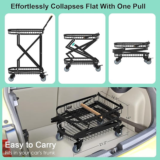 NADAMOO Foldable Charcoal Grill Cart with Rolling Wheels & Storage, Instant Fold Portable BBQ Trolley for Outdoor Barbecue, Travel, Camping, Picnics, Party, Backyard