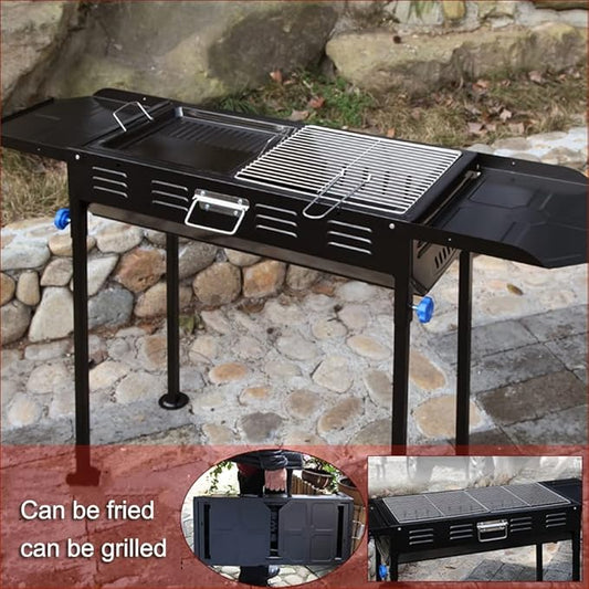 Charcoal Barbecue Grill Stainless Steel Folding Portable BBQ Grills for Outdoor Camping Cooking, Garden, Party (Black 118 * 30 * 75cm)