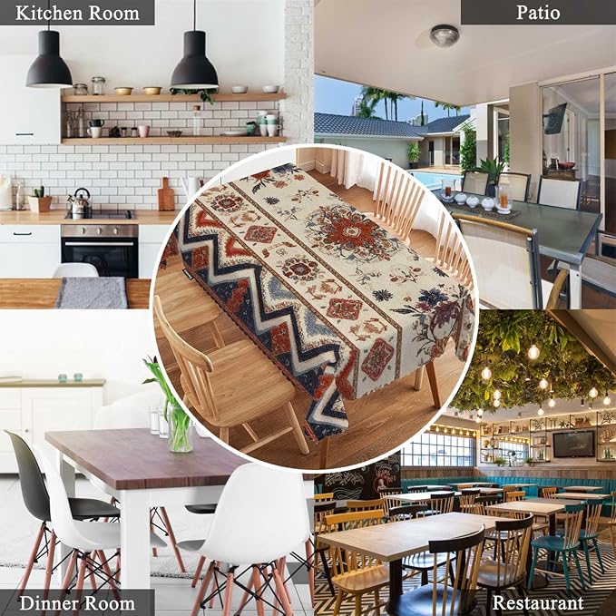 Swono Mexican Floral Rectangular Tablecloth Ethnic Geometric Flowers Washable Table Cloth Kitchen Dining Room Table Cover for Home Party Coffee Wedding 50x72 Inch Tablecloths