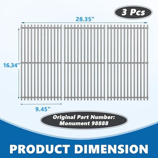SafBbcue 98888 Grill Grates for Monument Grill 13478 Grates, Monument Mesa 400 Accessories Parts, Stainless Steel Cooking Grids for Monument 25392 Grill Replacement Grates, 16.3 x 28.4 inch